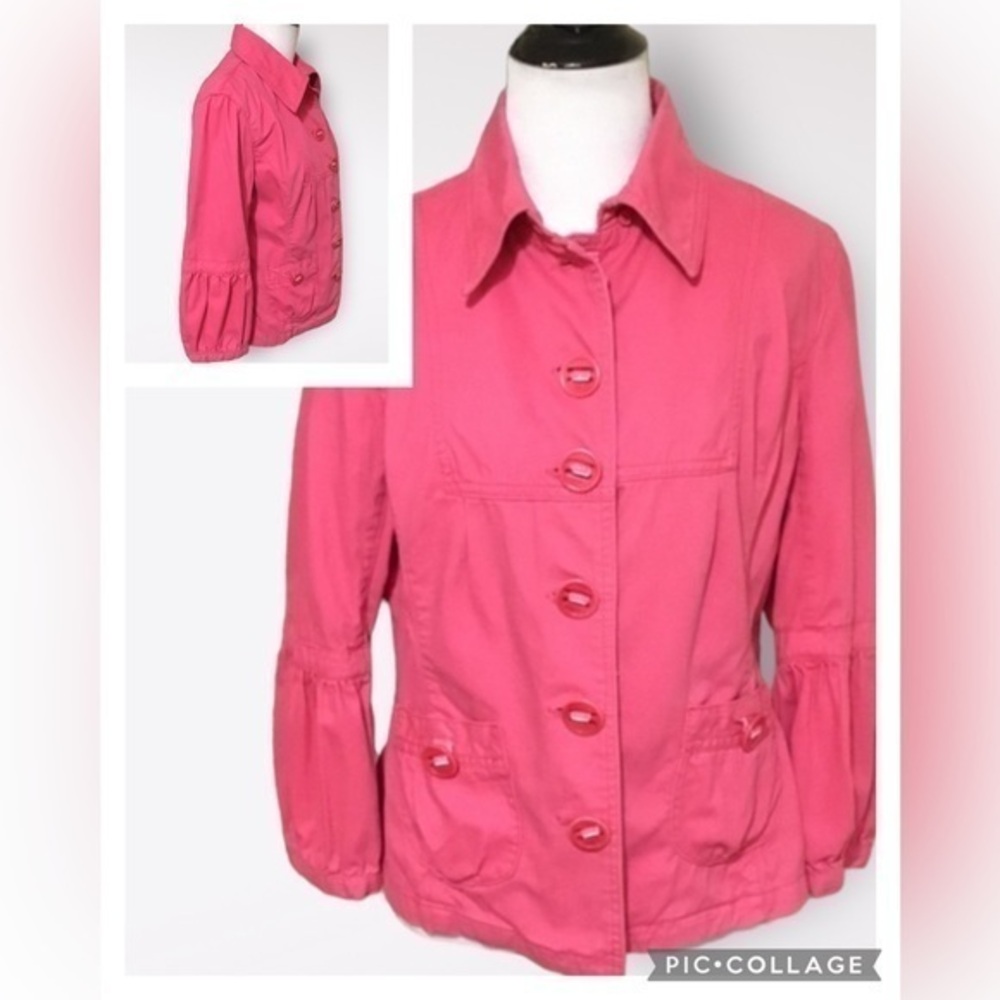 Etcetera Vintage Pink Casual Jacket Cute Poof Sleeves & Button Detail On Front 8